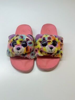 Ty Beanie Boo Slippers Sandals Size 11–13 Kids Plush Rainbow Leopard